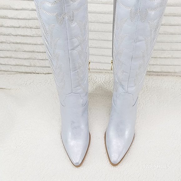 Cruising Brushed Metallic Western Cowgirl Knee Boots Silver - Picture 14 of 15